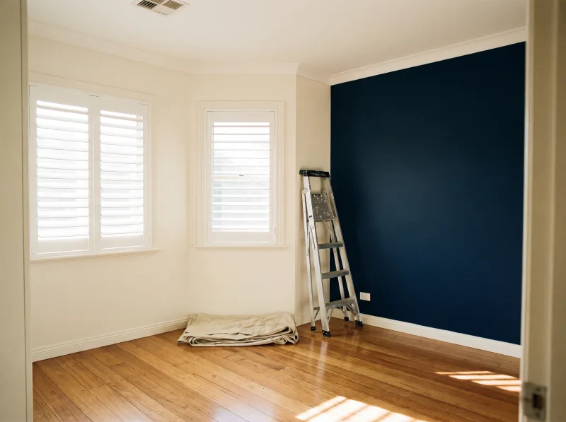 A freshly repainted room interior with clean ceiling and cornice lines